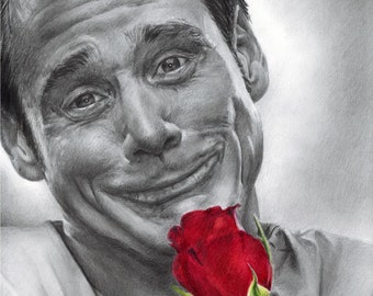 Drawing Print of Jim Carrey holding a rose