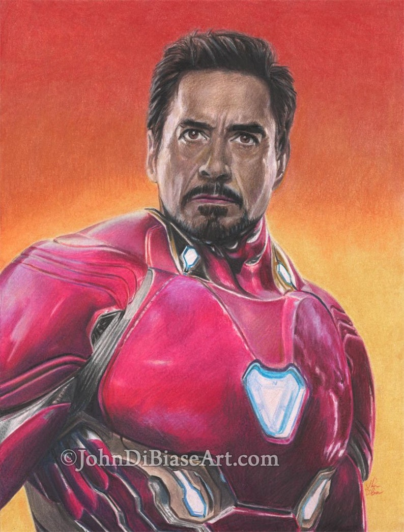 Infinity War Colored Pencil Drawing Robert Downey Jr Print of Iron Man