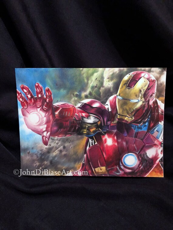 Originale Couleur Crayon Dessin De Iron Man Pas Une Impression