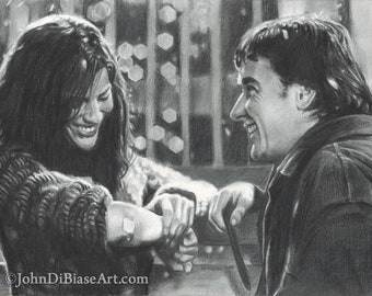 Drawing Print of Scene from Serendipity feat. Kate Beckinsale, John Cusack