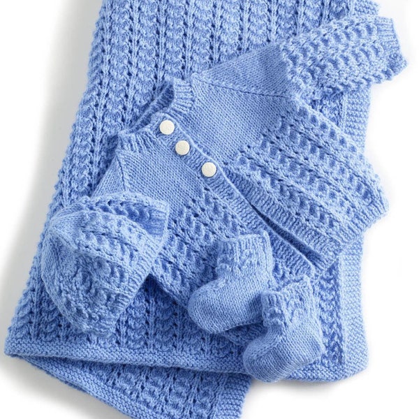 BABY Knitting Pattern unisex Baby Jacket/Coat Blanket Hat Booties 0/24m dk instand download