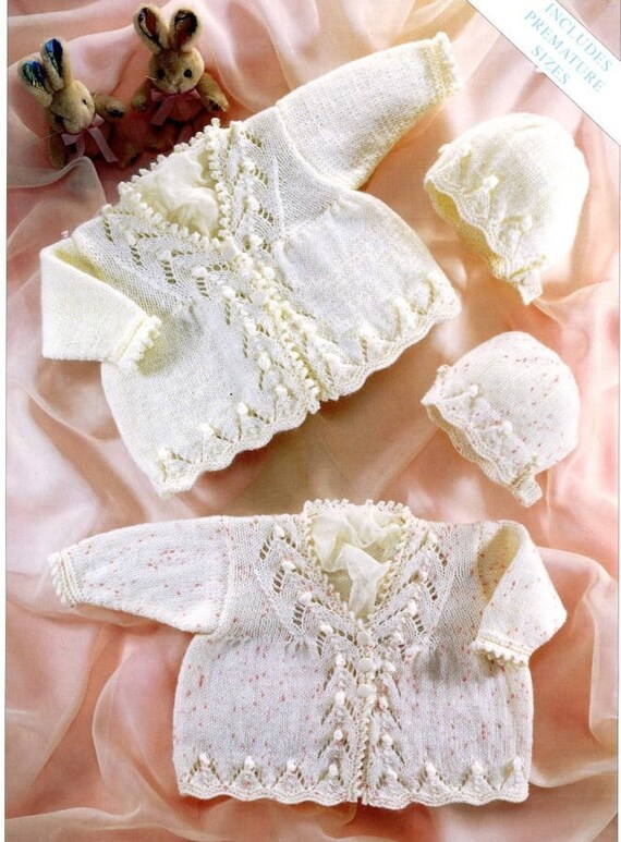baby knitting pattern for vintage j acket hat mitts booties chest 4 ply pem 12 inch 22 inch