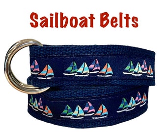 Sailboat Belt / Summer Belt / Sailing Belt / Mens Belt / Preppy Belt / Belt for Sailor / Gifts for Sailors / Mens Pant Sizes 32 - 54