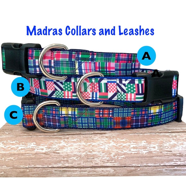 Madras Plaid Dog Collar / Plaid Collar / Preppy Collar / Wedding Collar / Nantucket Collar / Summer Collar / 3 Styles / Collar/Leash Sets