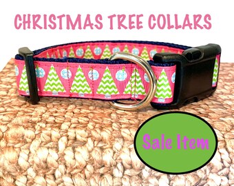 Christmas Tree Collar / Pink Holiday Collar / Christmas Collar / Glitter collar / 1 inch wide - Adjustable Sm/Med or Med/Large