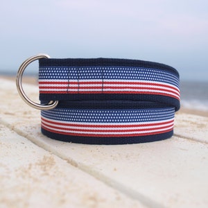 American Flag Belt / Fourth of July / Preppy Belt / Patriotic Belt / Mens Belt / Ribbon Belt / D ring Belt Mens Pant Sizes 30 -60