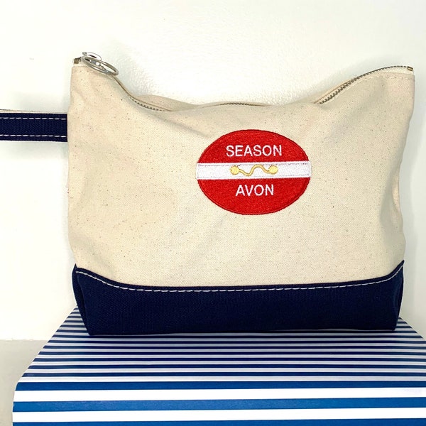 SALE AVON by The Sea Beach Badge Bags / Avon nj / Embroidered Bag / Beach Bag / Canvas / Embroidered Bag / Jersey Shore Hostess Gift