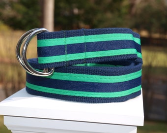 Striped Ribbon D-ring Belt – Collegiate Style Cotton Canvas Belt