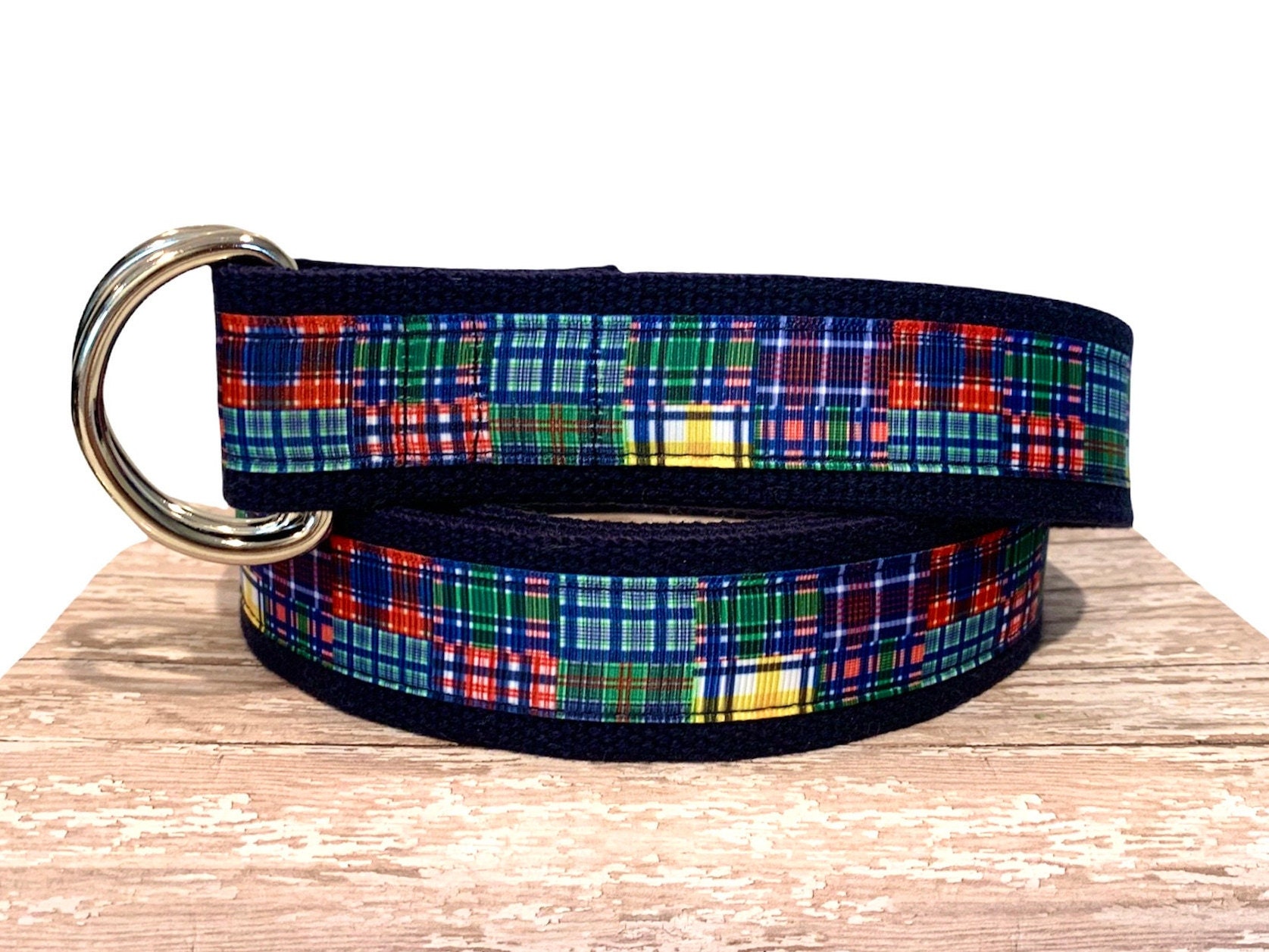 Mens Madras Plaid Belt, Navy Cotton Webbing, D-ring - Etsy