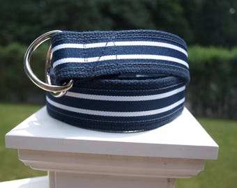 Nautical Belt / Striped Belt / Navy and White Stripe Belt / Ribbon Belt / Preppy Ribbon Belt / Mens Belt / Canvas Belt / Big and Tall Belts