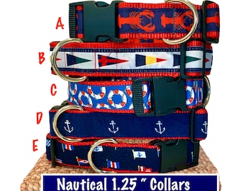 Nautical Collars Collar / Summer Dog Collars / Preppy Collars / Collars for Sailor / Adjustable 1.25 In Wide Collar / M/L ONLY Larger Breeds