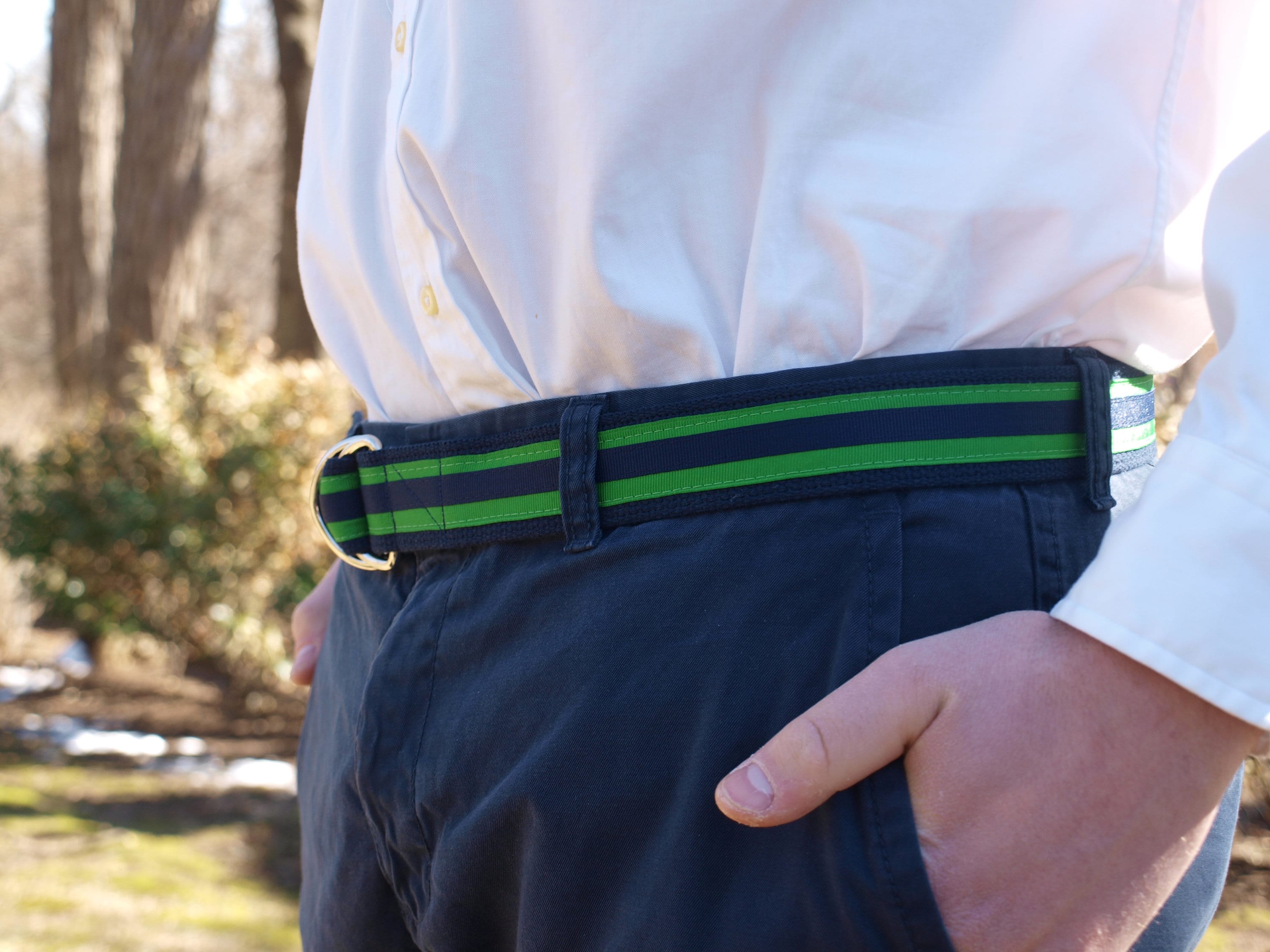 Striped Ribbon D-ring Belt – Collegiate Style Cotton Canvas  display picture 3