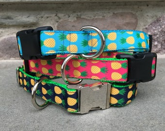 Pineapple Collar / Pineapple Dog Collar / Pink Dog Collar /Lt. Blue Dog Collar / Navy Blue Collar S/MD MD/LG  1 inch wide / Matching Leash