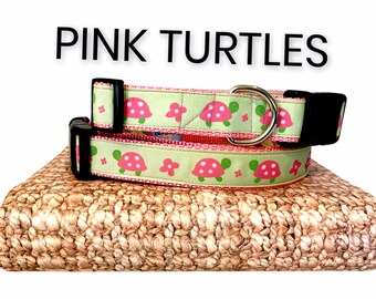 Turtle Dog Collar / Summer Collar / Preppy Collar / Pink and Green Collar /Ribbon Collar S/M and M/L