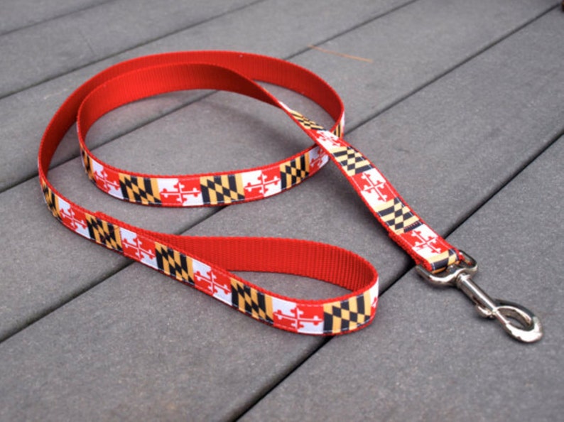Maryland Flag Dog Collar Maryland Flag Collar University of Maryland Maryland Pride SmMed-MedLarge 1 inch wide Matching Leash