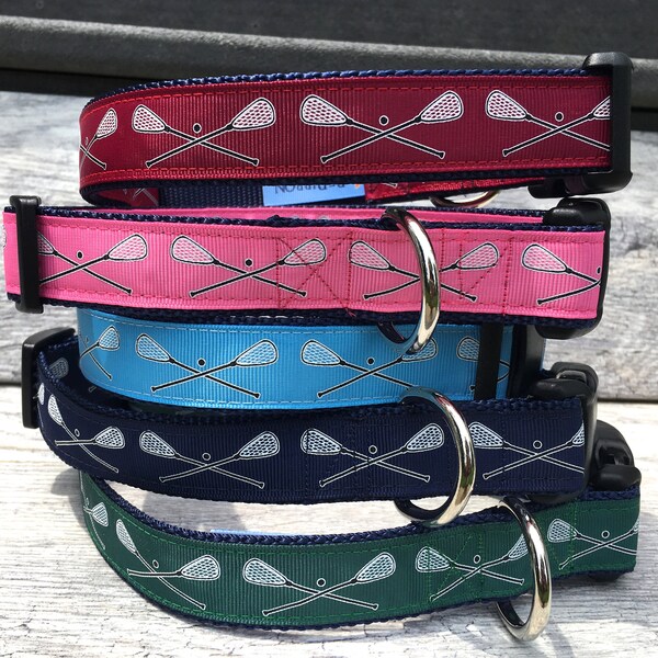 Lacrosse Collar / Lacrosse Sticks Collar / Lax Collar / Dog Collar / Collar and Matching Leash / 7 Different Styles / Sm/ Med , Med / LG