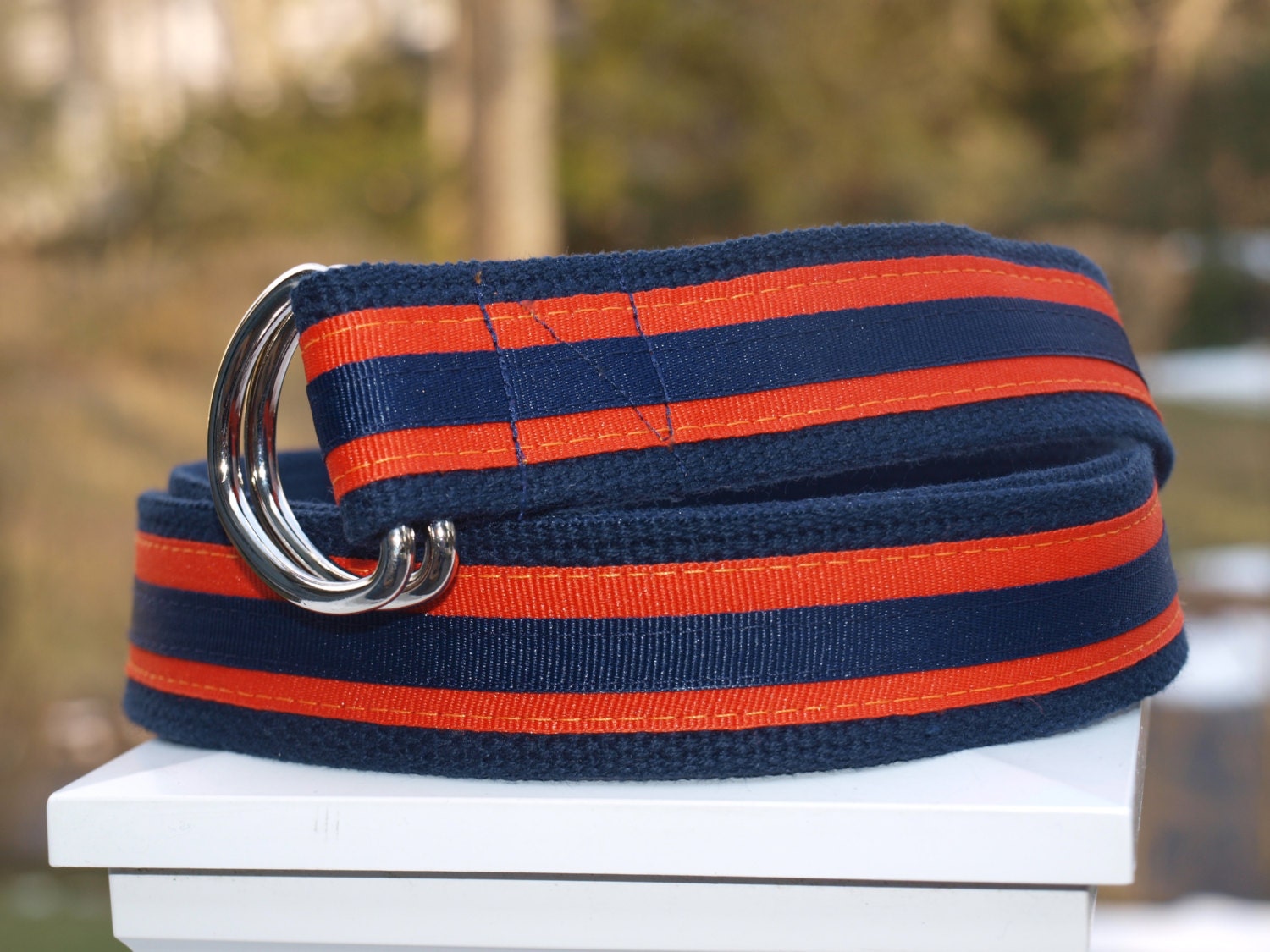 Navy and Orange Belt for YOUNGER Boys / Stripe Belt / Orange Belt