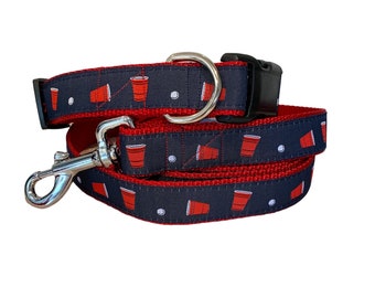Beer Pong  Collar / Flip Cup  Dog Collar / Dog Beer Collar / Drinking Games Collar / Sm/Med or Med/L/   1 in wide / Matching Leash Available