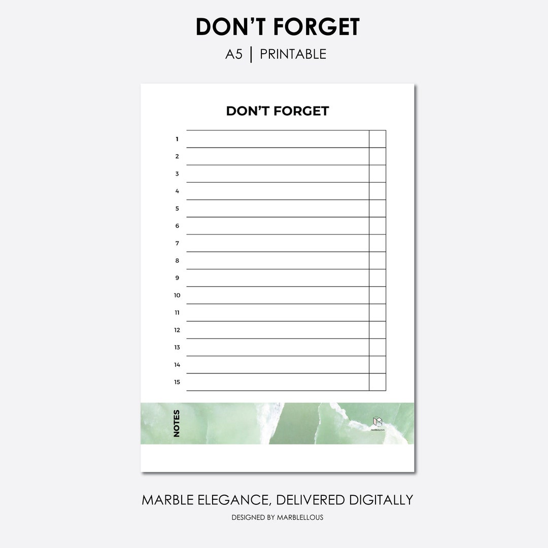 Marble Don't Forget List A5 Printable 3 Pages 3 - Etsy
