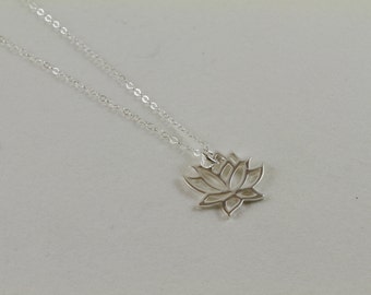 Silver Lotus Flower,  Sterling Silver Charm Necklace, Renewal, Buddhist, Spiritual Jewelry, Delicate Silver Necklace, Layer Necklace