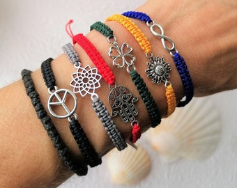 Hamsa Bracelet Adjustable Macrame Bracelet Hamsa Symbol Friendship Bracelet Good Luck Charm Infinity Sun Mandala Peace