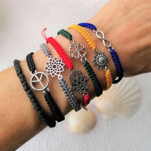 Hamsa Bracelet Adjustable Macrame Bracelet Hamsa Symbol Friendship Bracelet Good Luck Charm Infinity Sun Mandala Peace image 1