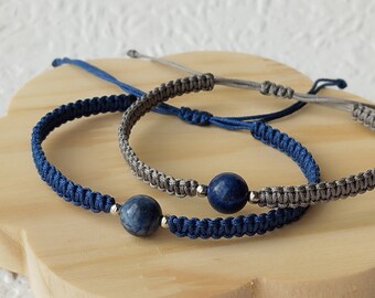 Lapis Lazuli Macrame Bracelet with a Semi-Precious Stone Lapis Lazuli Bead Braided Bracelet Adjustable Gemstone Bracelet