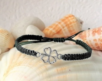 Four Leave Clover Bracelet Shamrock Charm Bracelet Macrame Bracelet Lucky Charm Bracelet Friendship Bracelet Good Luck Bracelet Adjustable