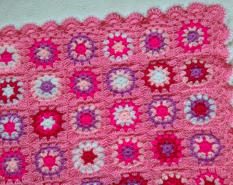 Baby Girl Blanket- Crochet Rose Pink Blanket- Crochet Newborn Throw- New Baby Afghan- Pink Shades Blanket- Crochet Blanket-