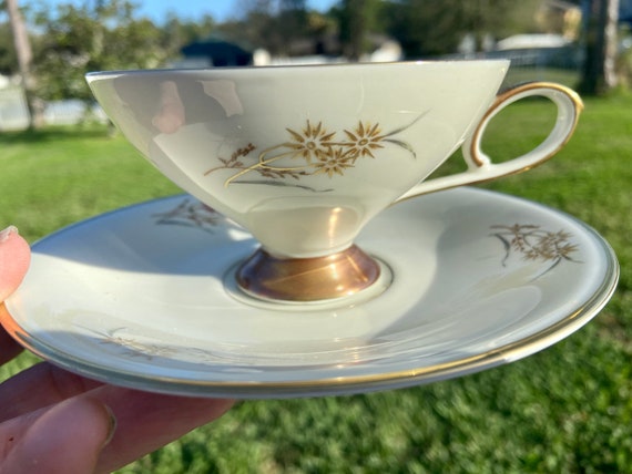 Vintage Edelstein Bavaria Gold and Cream Tea Cup and Saucer Set