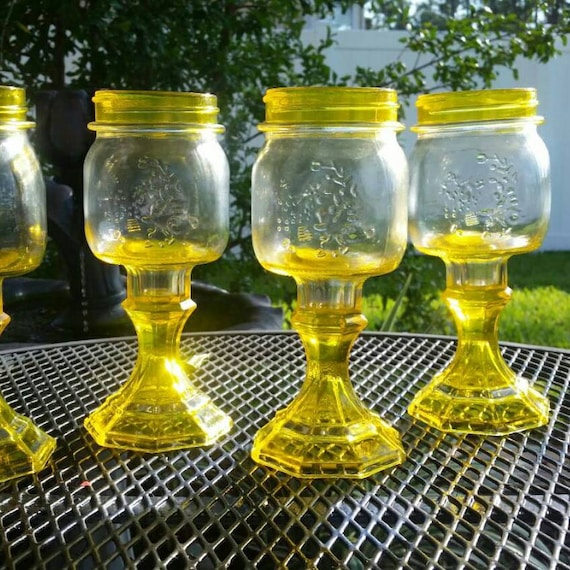 Raised Flower Mason Jar Wine Glass - Choose your color or Bright Yellow -Weddings - Bachelorette Parties and baby showers