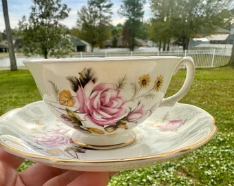 Vintage Royal Gafton Yellow Rose and Daisy Teacup and Saucer Set