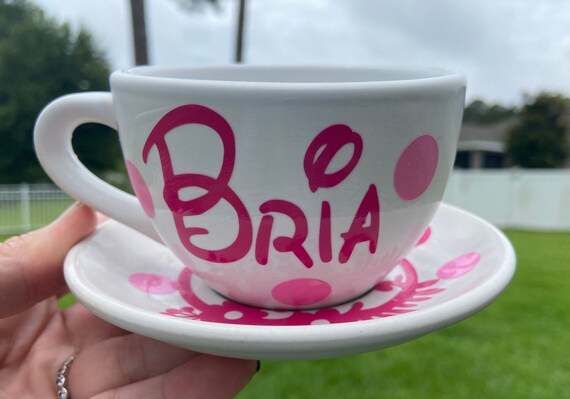 Personalized Tea Cup and Saucer Set - Floral and leave design - choose your lettering and colors.