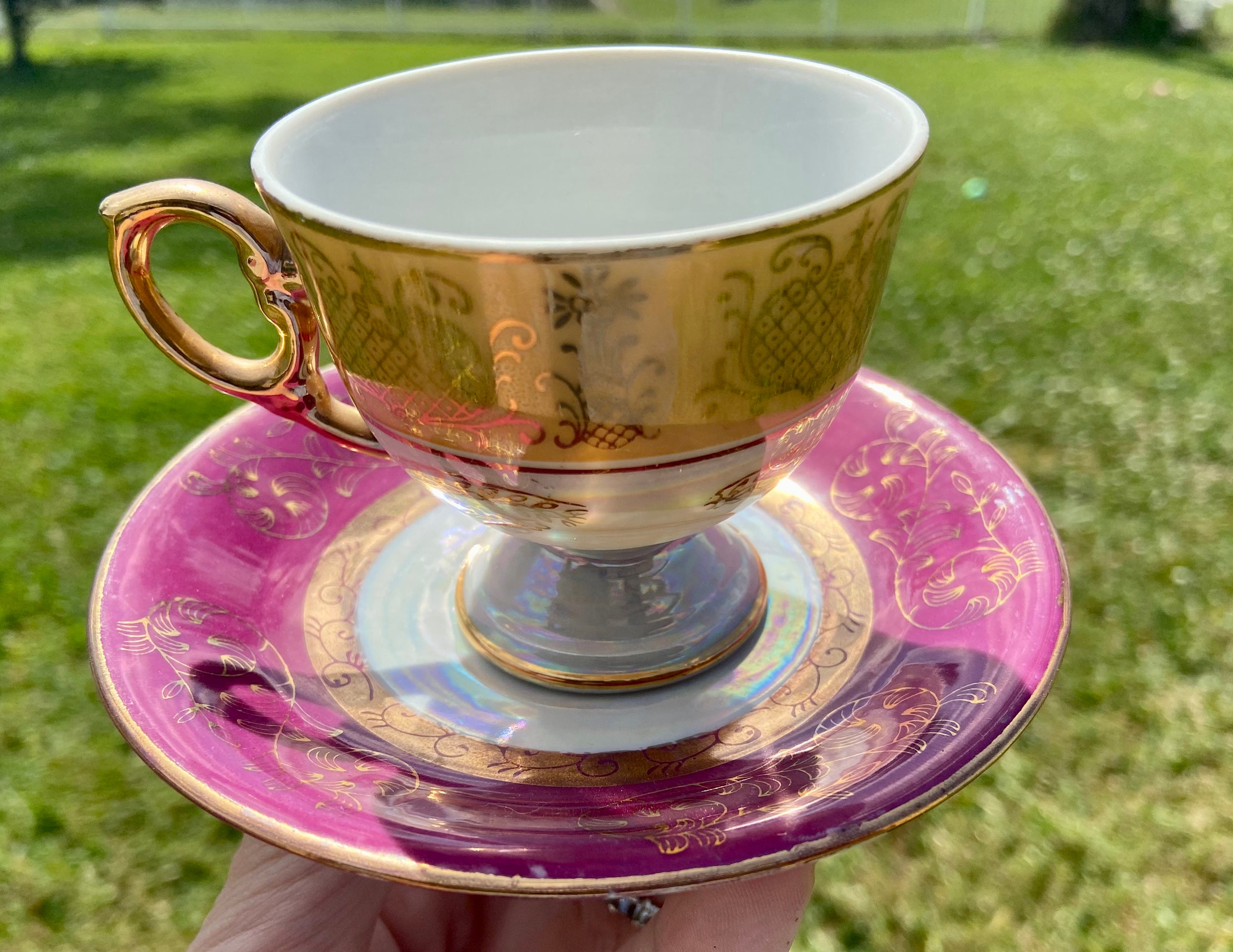 Vintage Norleans Floral Tea Cup Set Japan Cup Hand Painted Gold