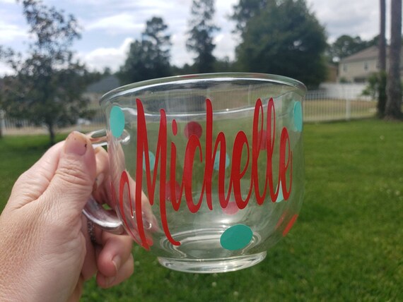 Personalized Clear Coffee Glass with Polka Dots - One of a Kind Gift - Clear Coffee Glass