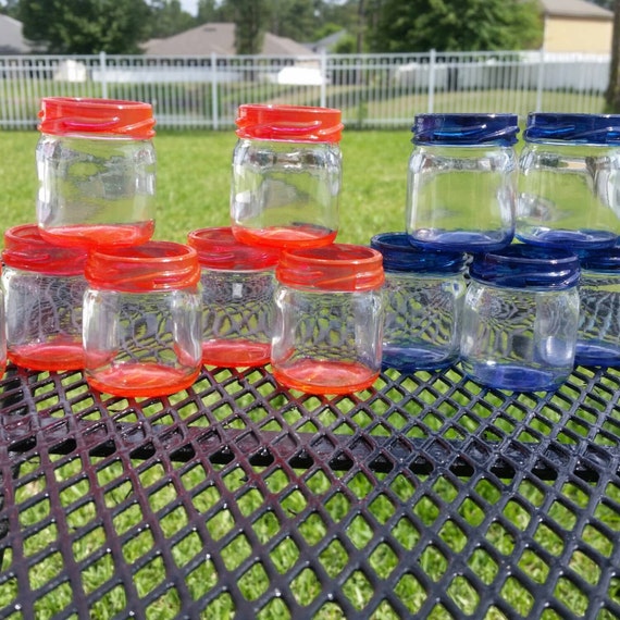 Mini Mason Jar Shot Glasses - Set of 20 - Coral and Navy Blue or CHOOSE COLORS  or colors of event Wedding Favors - Bachelorette Party