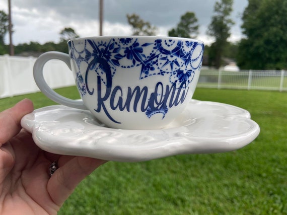 Personalized Boho Coffee Cup and Saucer Set - great gift