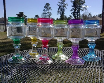 Mason Jar Wine Glass - Colored Glass - Choose Your Color - One Glass - Weddings - Bachelorette Parties- Birthday Party - Cocktail