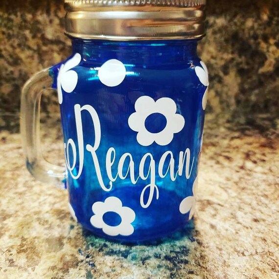 16 oz  Personalized Custom Glass -Handled Glass  Choose your Color -  Birthday Parties - Personalized Gifts - Teen Gifts - Flower Glass