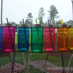 Ball MASON JAR Sippy Tumbler - Glass - - Choose your Color - 24 oz Tumbler - Weddings - Bachelorette Party - Baby Showers - Favors