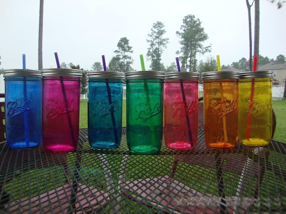 MASON JAR Sippy Tumbler - Glass - - Choose your Color - 24 oz Tumbler - Weddings - Bachelorette Party - Baby Showers - Favors