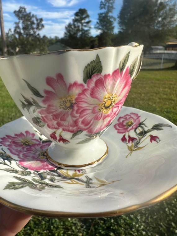 Vintage Adderly English Teacup and Saucer Set -  English Tea Party - Floral Footed Teacuo