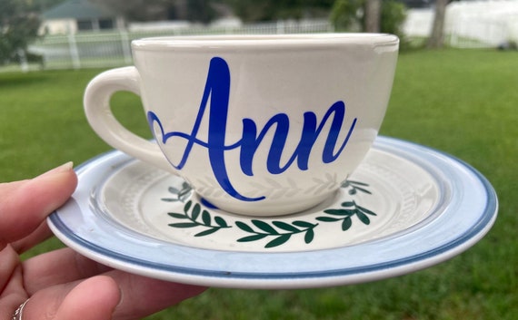 Vintage Floral  Personalized Tea Cup and Saucer Set - Choose Name - Floral design