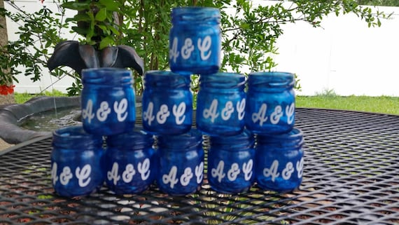 Mini Mason Jar Shot Glasses - Set of 20 - CHOOSE COLORS  or colors of event Wedding Favors - Bachelorette Party -Initials