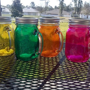 16 oz MASON JAR Glasses Glass with Handle Choose your Color Bachelorette Glasses Baby Showers Wedding Glasses image 2