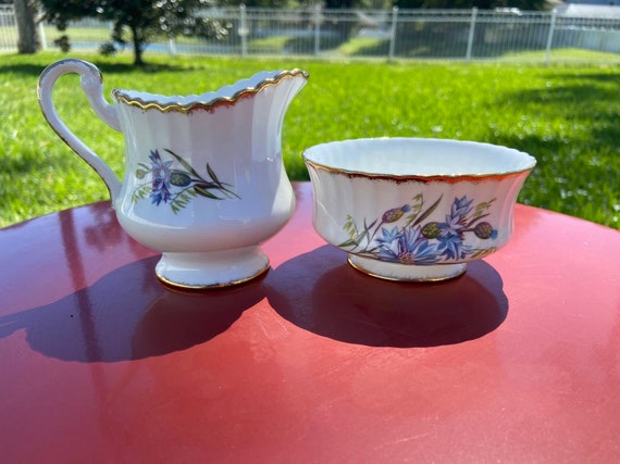 Floral German Vintage Sugar Bowl and Creamer Set - Open Bowl