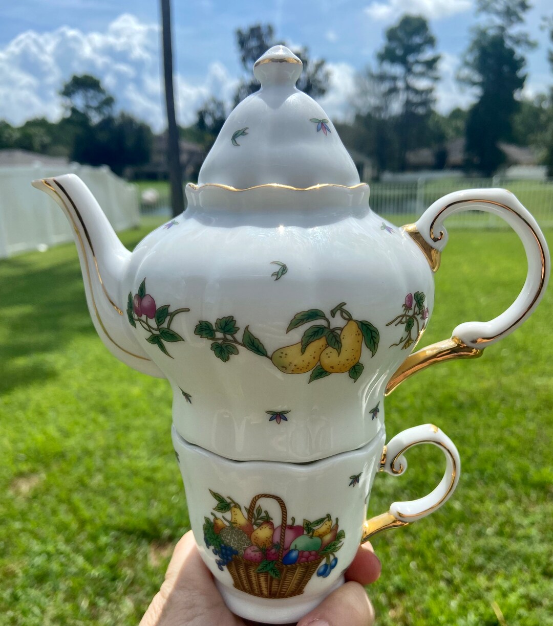 Unique Floral and Fruit Tea Set Pot and Tea Cup Set. English Etsy