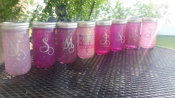 Monogrammed Eight Glasses - 12oz Quilted Ball Mason Jar Sippy Cup - CHOOSE YOUR COLOR Bachelorette Party - Baby Showers - Weddings Welcome