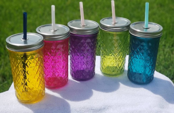 Quilted Mason Jar Tumbler - 20 oz Tumbler - Choose your Color -  Juice Glass Tumbler - One of a Kind Gift