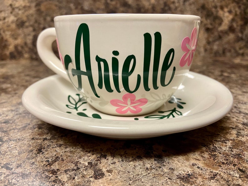 Personalized Tea Cup and Saucer Set Floral and Leave Design Etsy